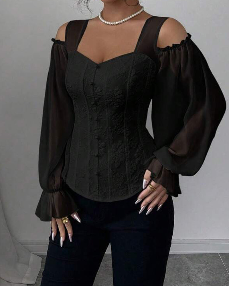 Off-Shoulder Long Sleeve Waist Blouse