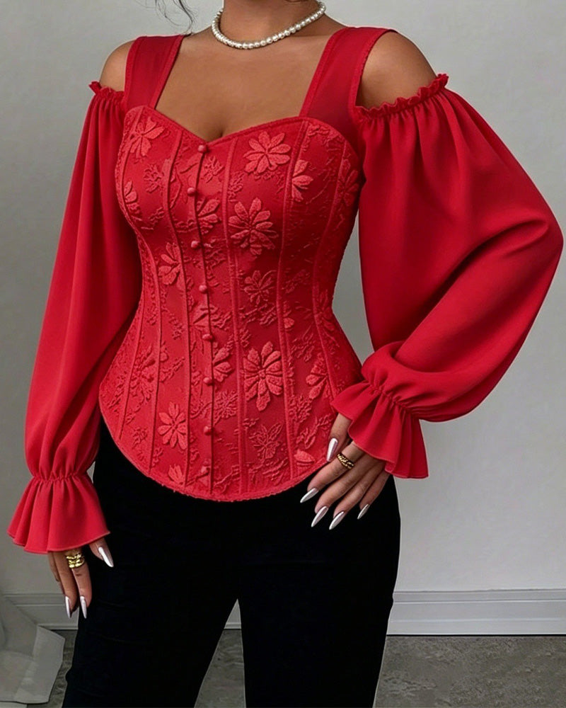 Off-Shoulder Long Sleeve Waist Blouse