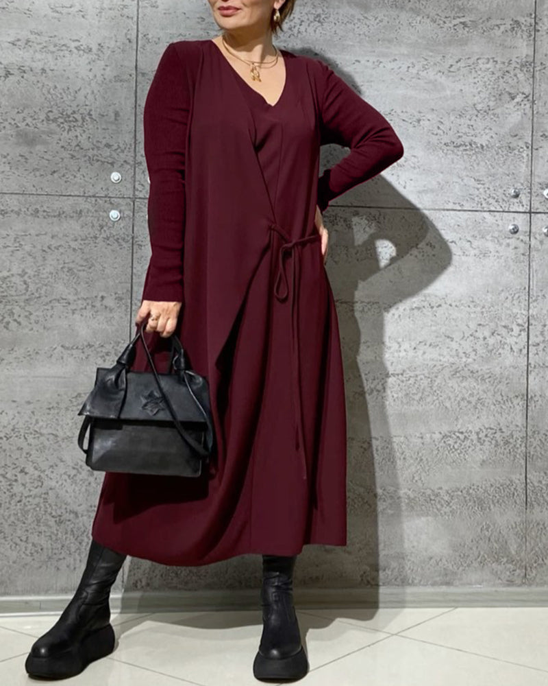 Solid color belted dress