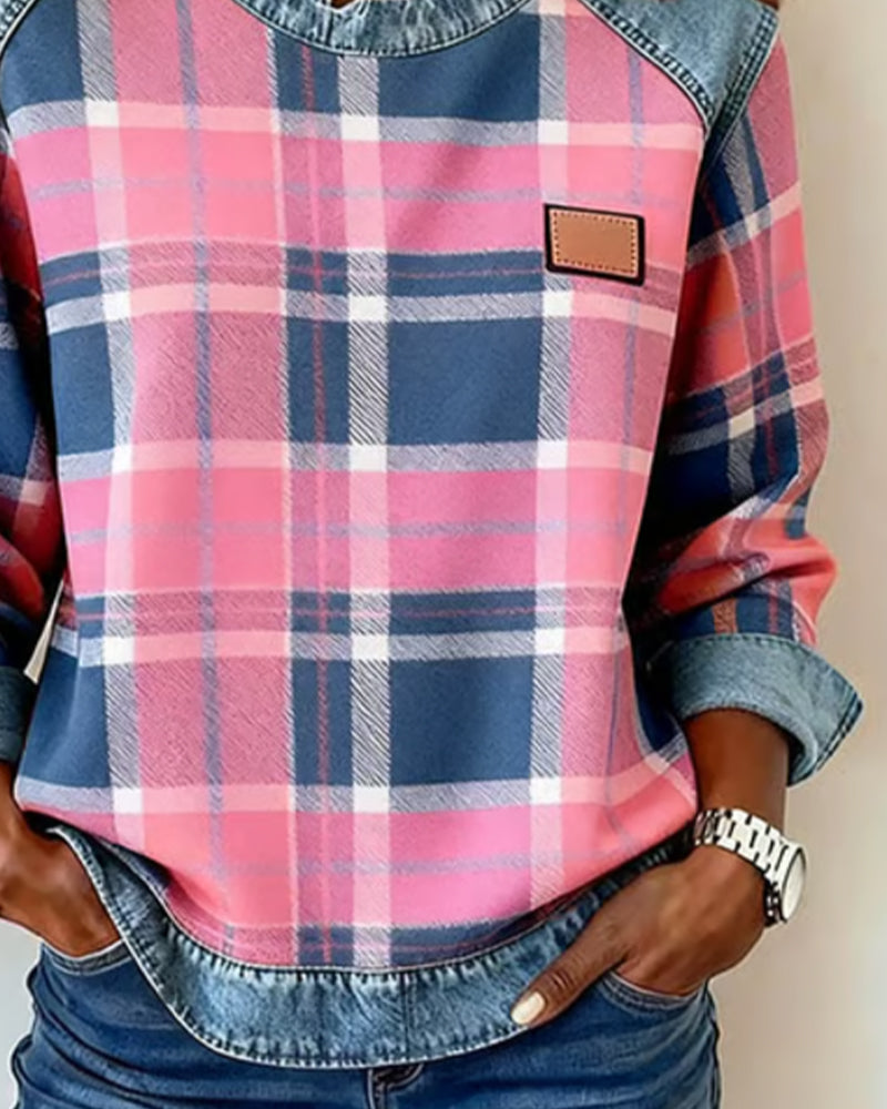 Plaid Patchwork Fashion Sweatshirt