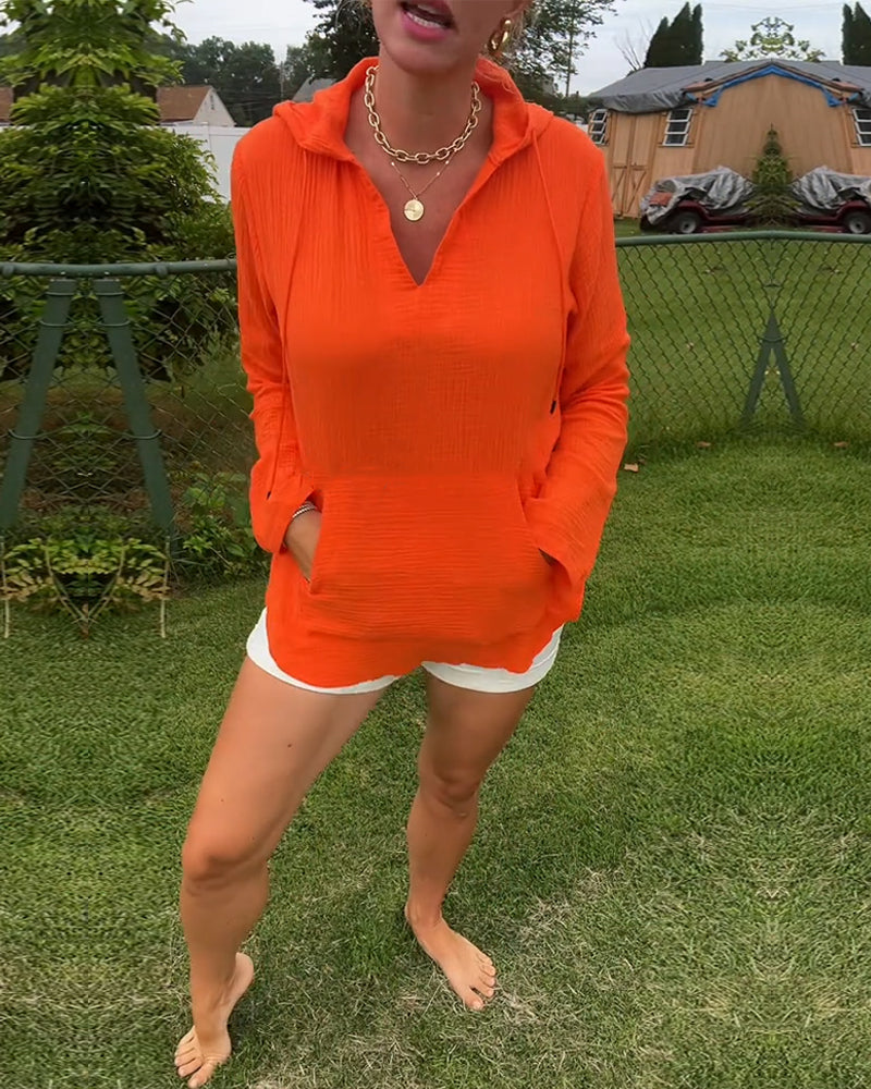 Solid Color Pocket Fashion Blouse