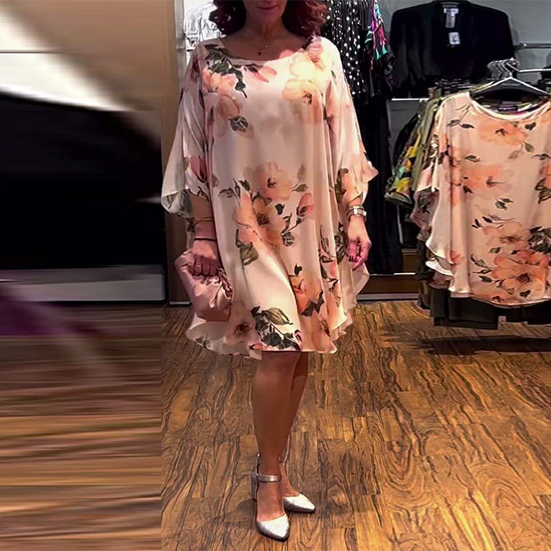 Printed Bat Sleeve Dress