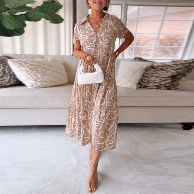 Aumora Short-sleeved Pocket Dress with Geometric Prints