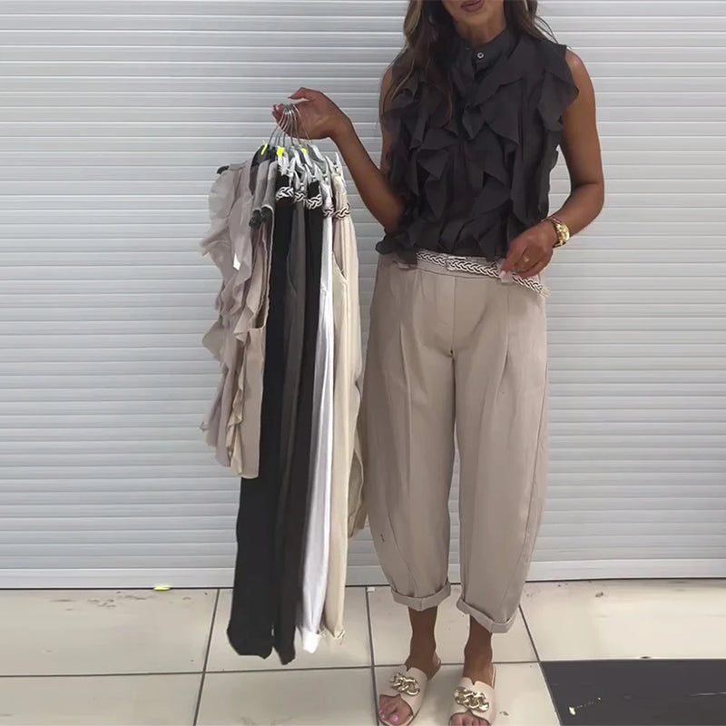 Aumora Designer Ruffle Sleeveless Tank Top