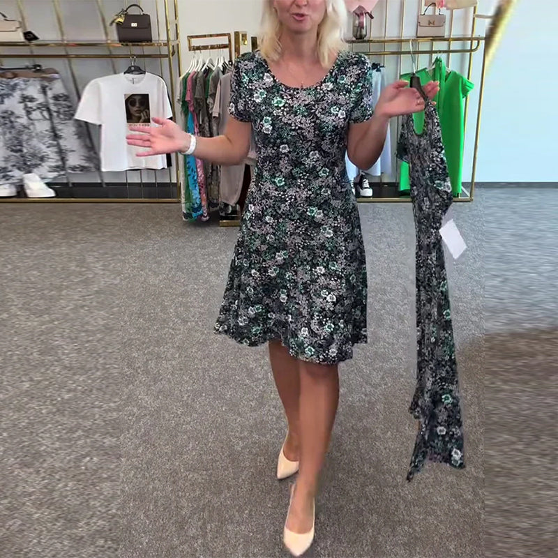 Aumora Temperament Slim Waist Printed Dress