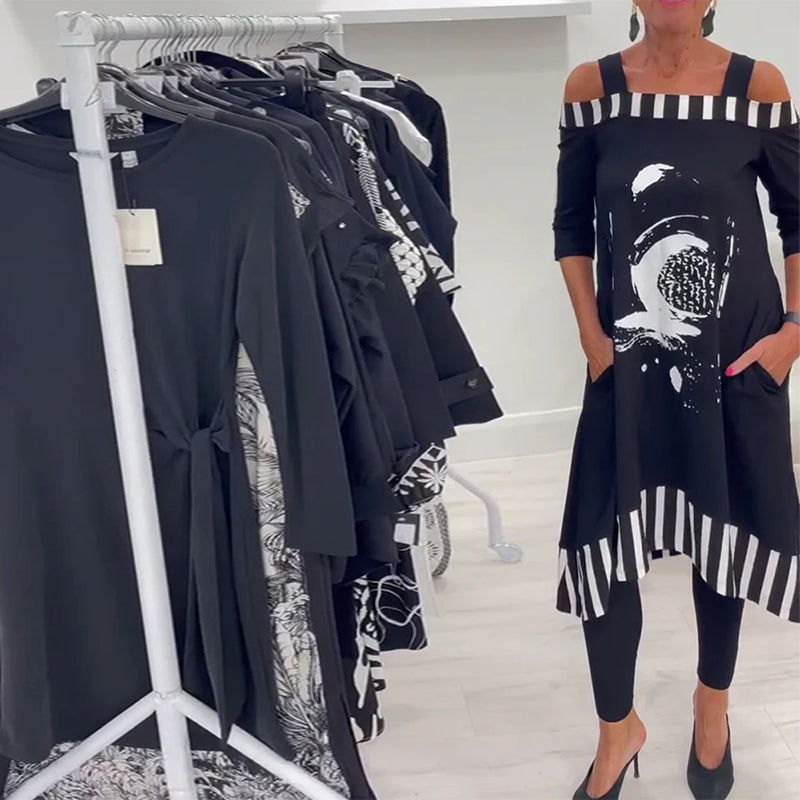 Aumora Off-Shoulder Irregular Loose Print Dress