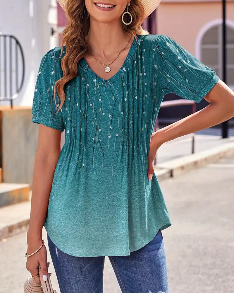 V-Neck Casual Printed Short-Sleeved T-Shirt