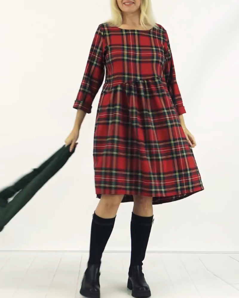 Round neck plaid casual dress