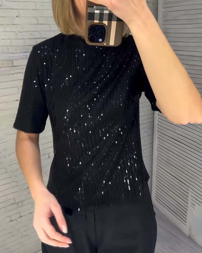 Slimming Sequined Short-Sleeved T-Shirt
