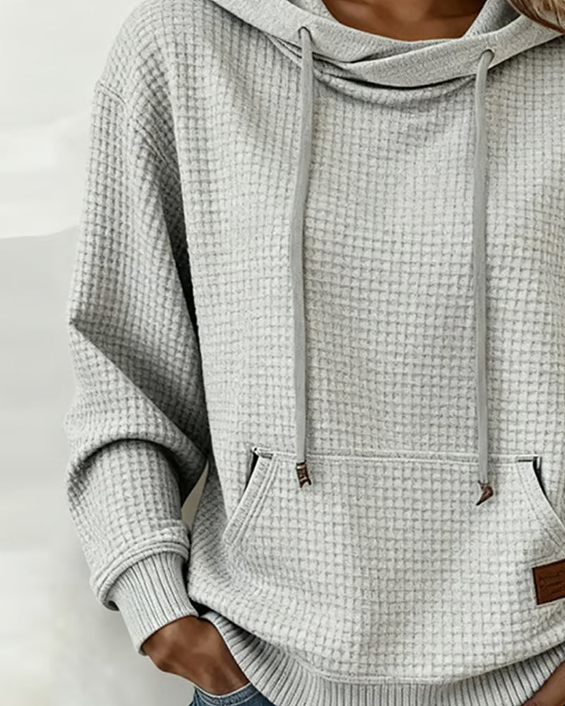 Hooded Drawstring Waffle Sweatshirt
