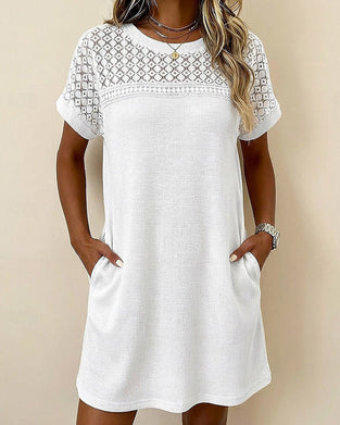 Waffle Knit Lace Panel Sheath Dress
