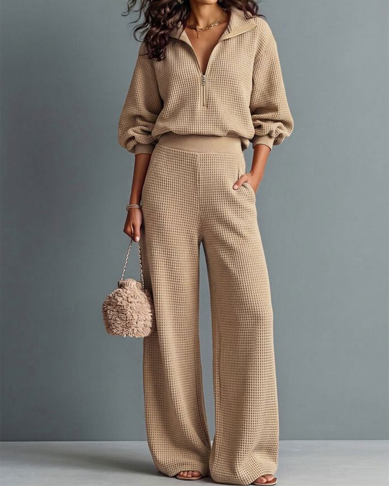 Waffle Half-Zip Pocket Set