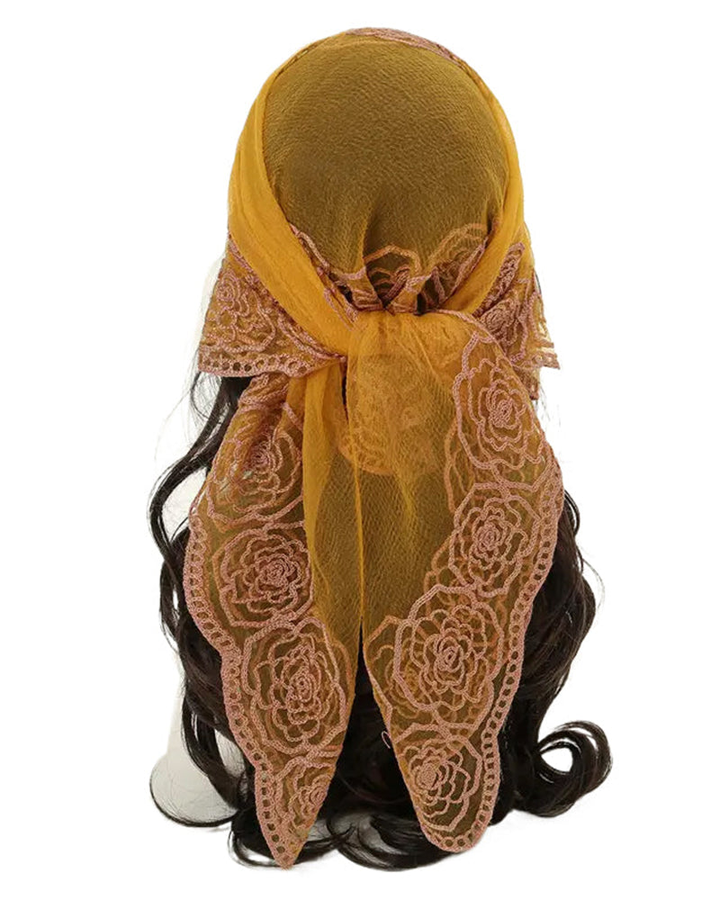Floral Mesh Scallop Design Bandana