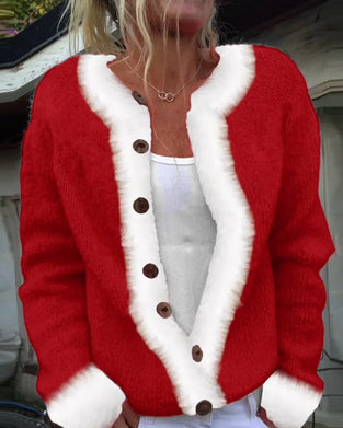 Contrast Color Fashionable Long-Sleeved Cardigan