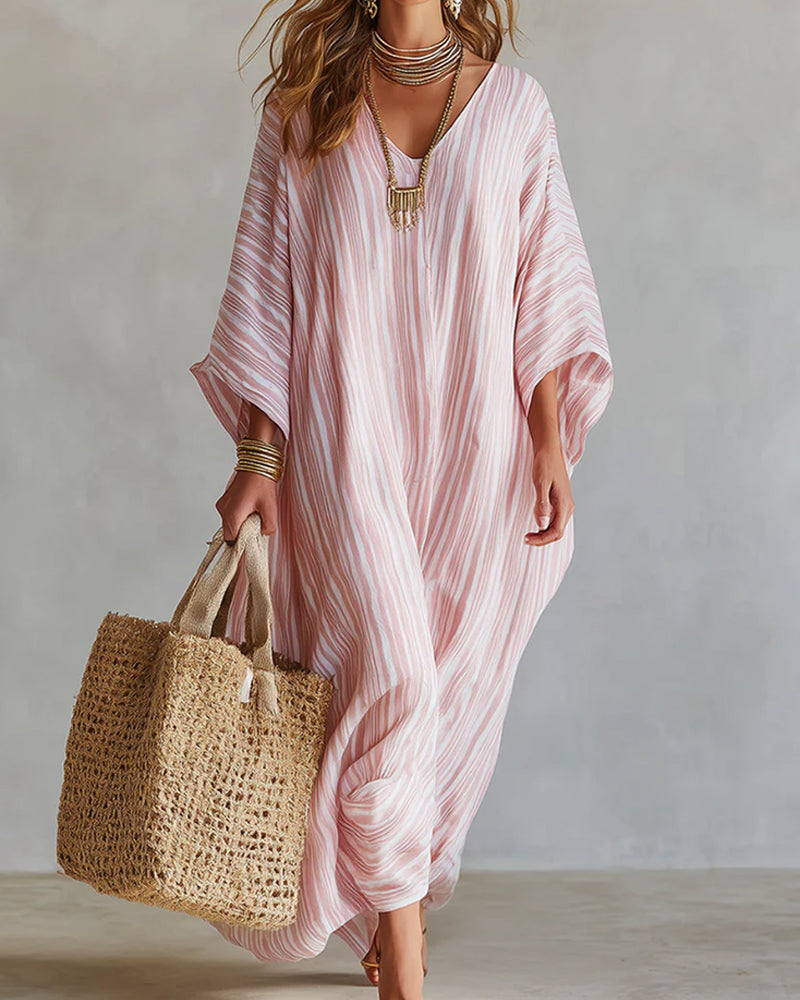 V-Neck Striped Casual Dress