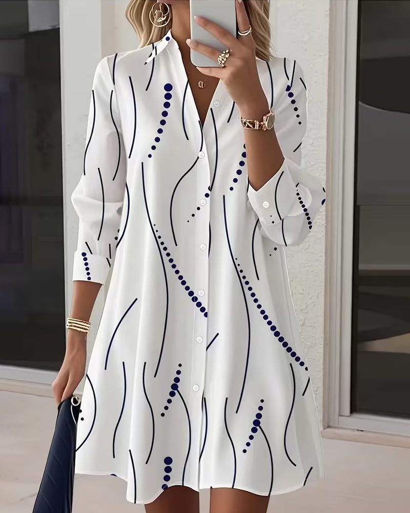 Wavy Lapel Shirt Dress
