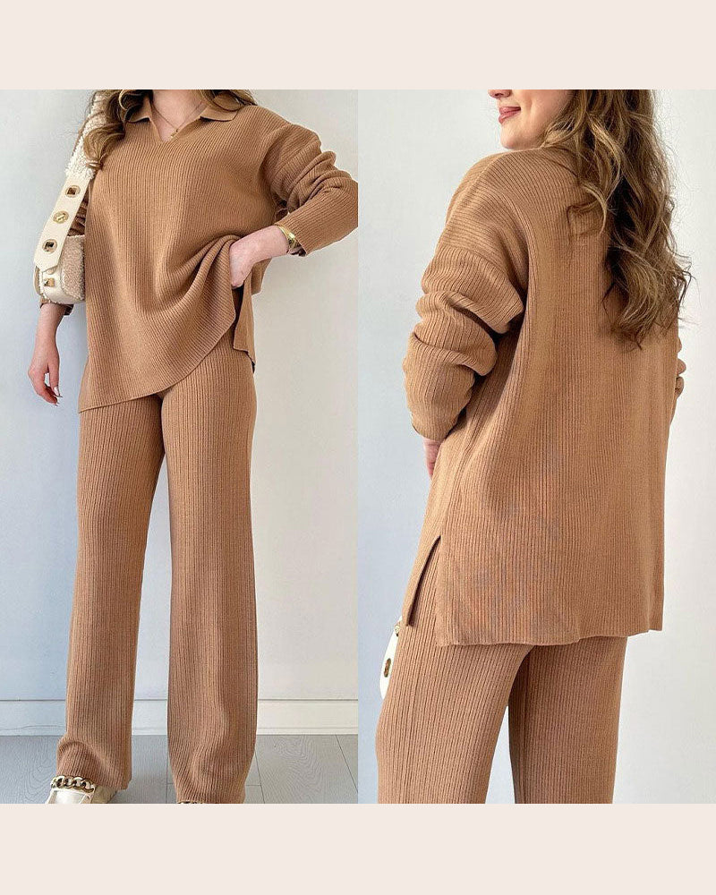 Solid - Colored and Knit Feature Two - Piece Set