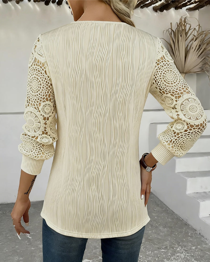 Long Sleeve Wave Lace Blouse