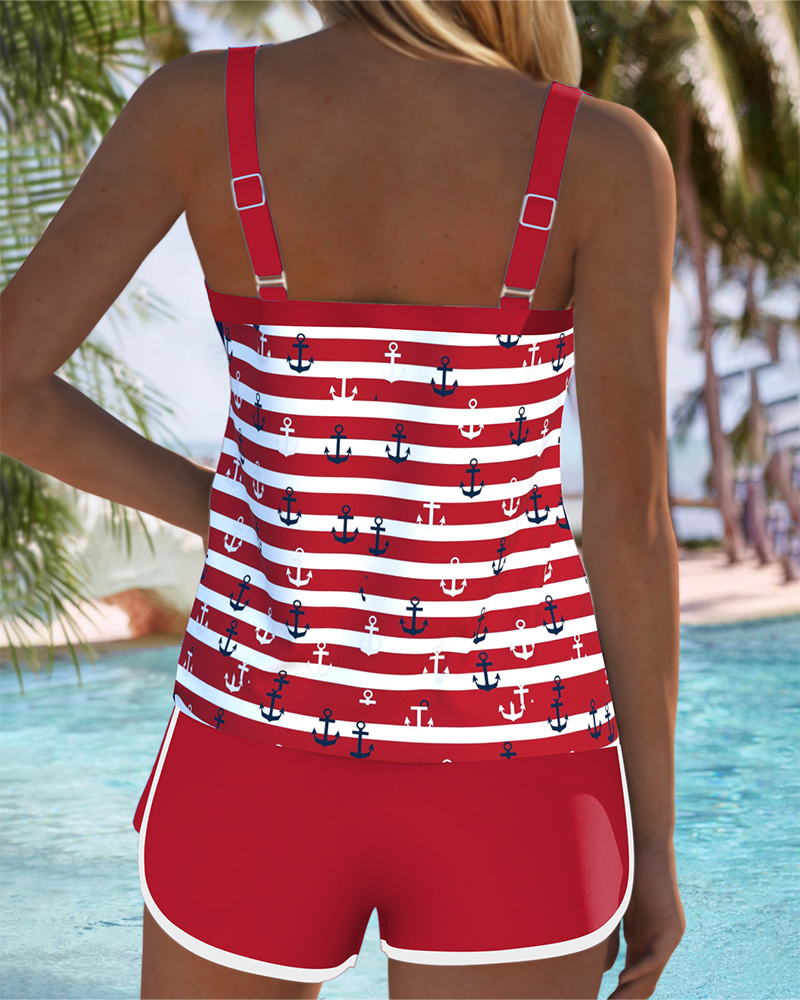 Printed Suspender Shorts Swimsuit