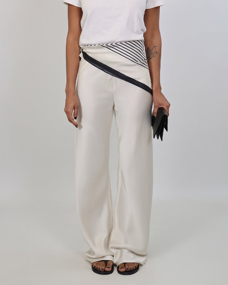 Diagonal Striped Patchwork Solid Color Wide-Leg Pants