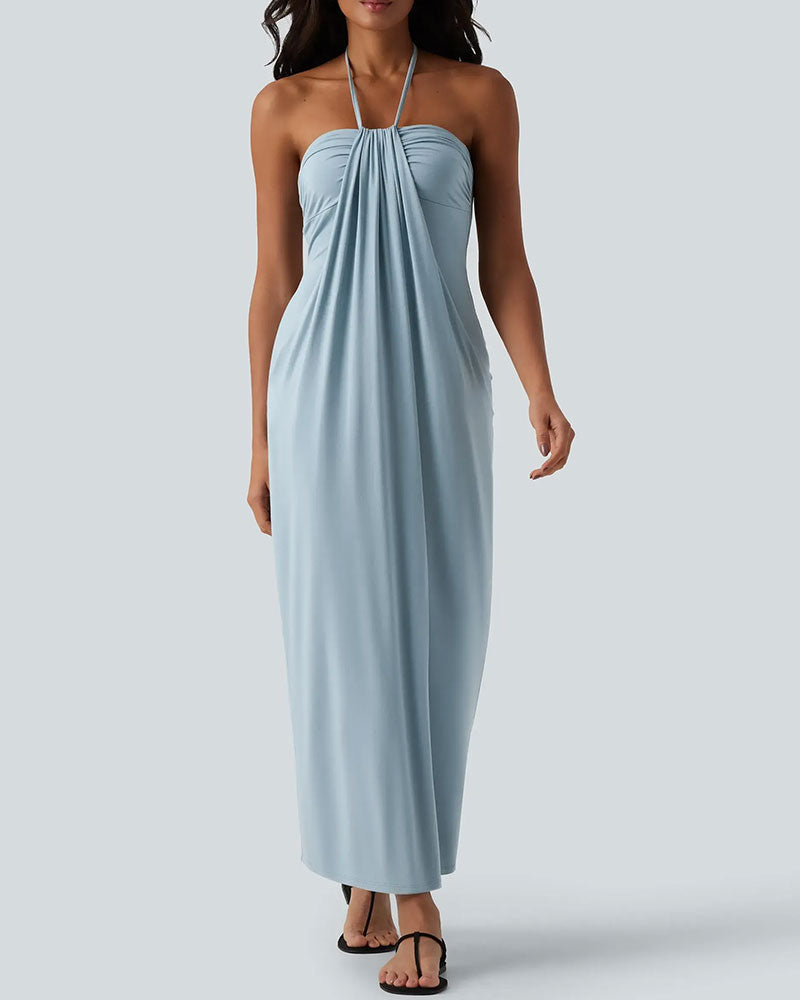 Halter Draped Long Dresses