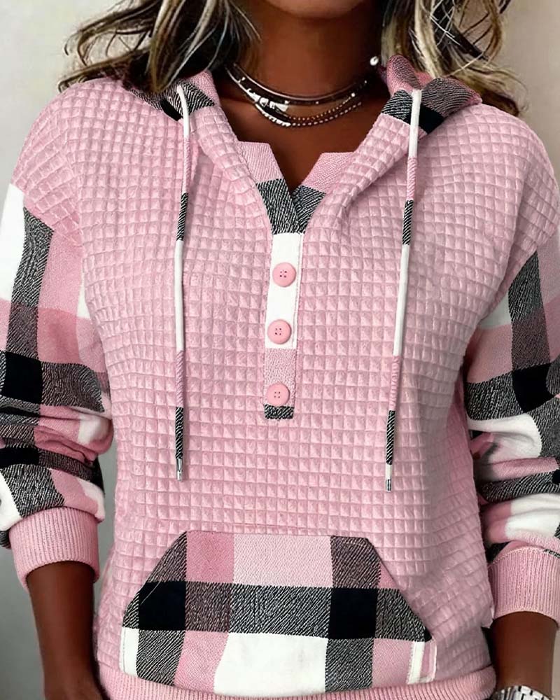 Plaid Patchwork Casual Hoodie
