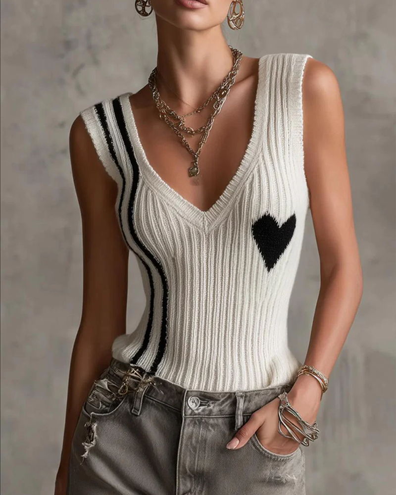 Casual Sleeveless V-Neck Pullover