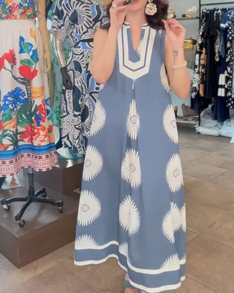 Sunflower Print Sleeveless Dress
