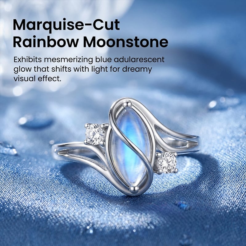 Oval Moonstone Geometric Ring