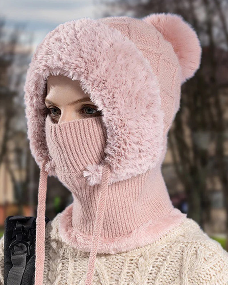 🔥Stylish thick knitted winter hat - with warm face shield and scarf🧣