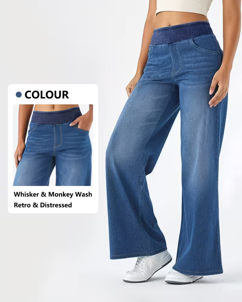 Stretch-Waist Straight Denim Pants