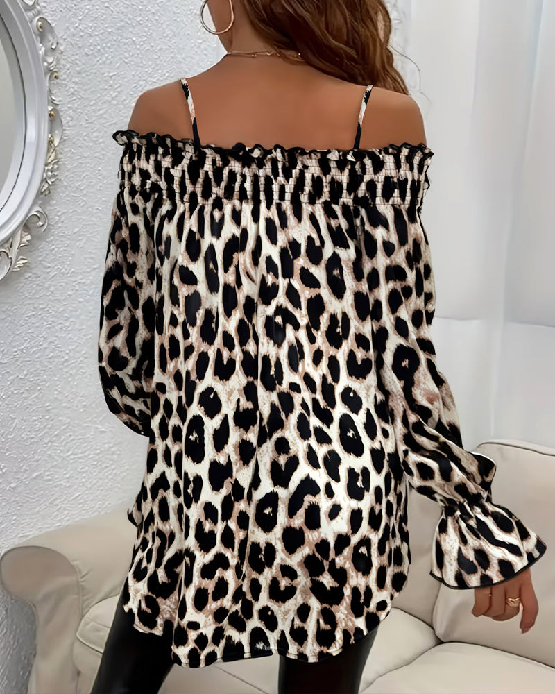 One-Shoulder Leopard Print Fashion Blouse
