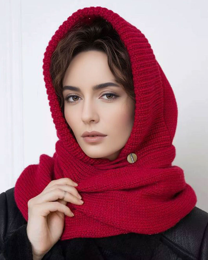 Wholesale Solid Color Knitted Hooded Scarf