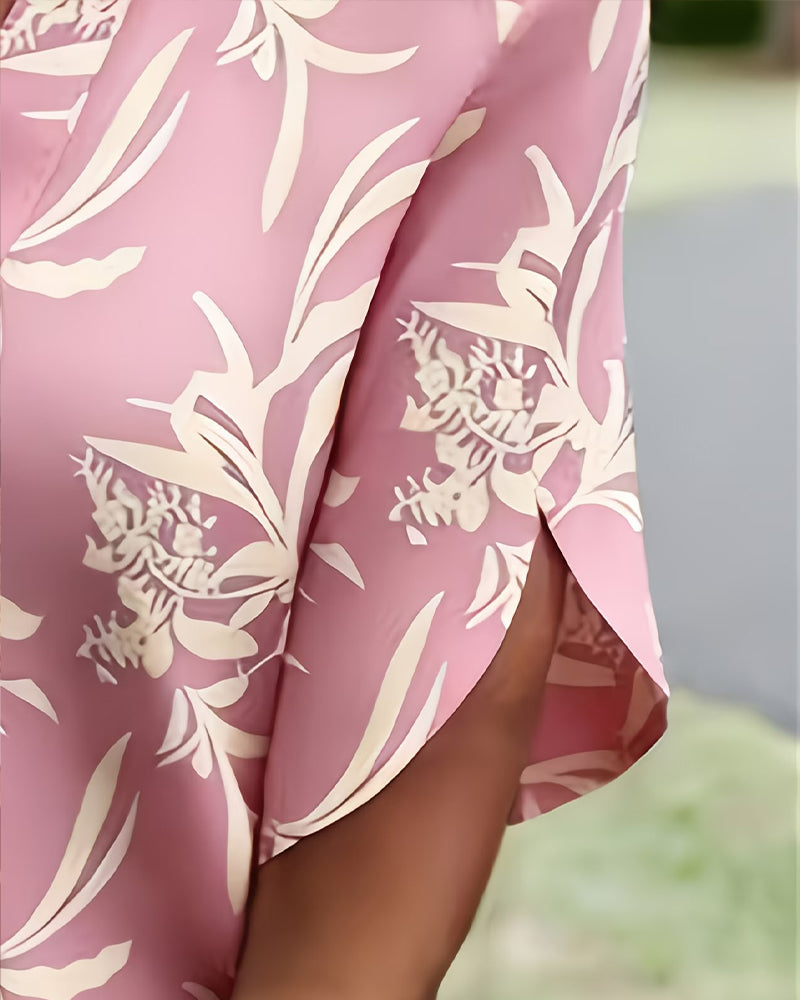 V-Neck Printed Short-Sleeved Blouse