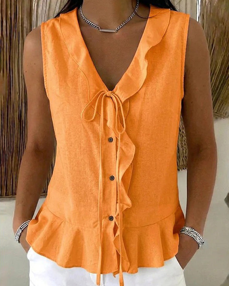 Ruffle Tie Sleeveless Tank Top