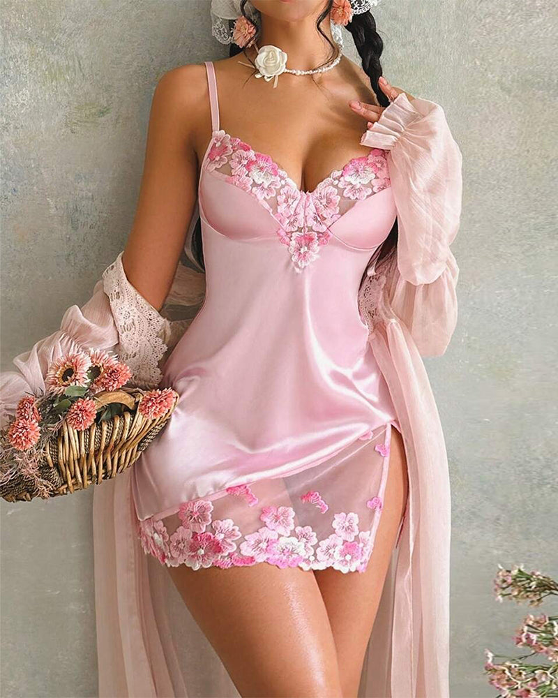 Embroidered Backless Camisole Nightgown