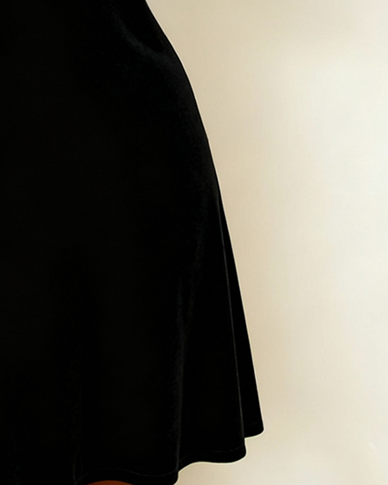 Long-Sleeved Solid Color Rhinestone Dress