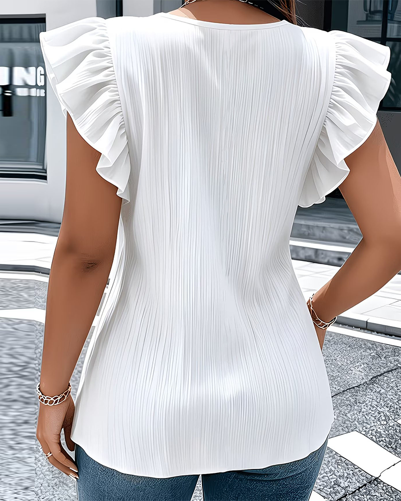Ruffle Flutter Sleeve V-Neck Blouse