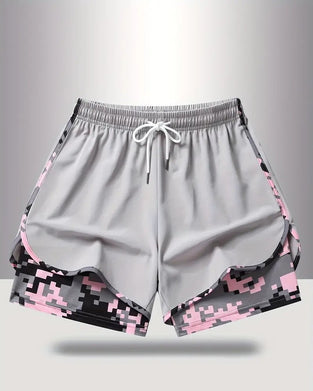 Drawstring Camo Patchwork Anti-Exposure Shorts