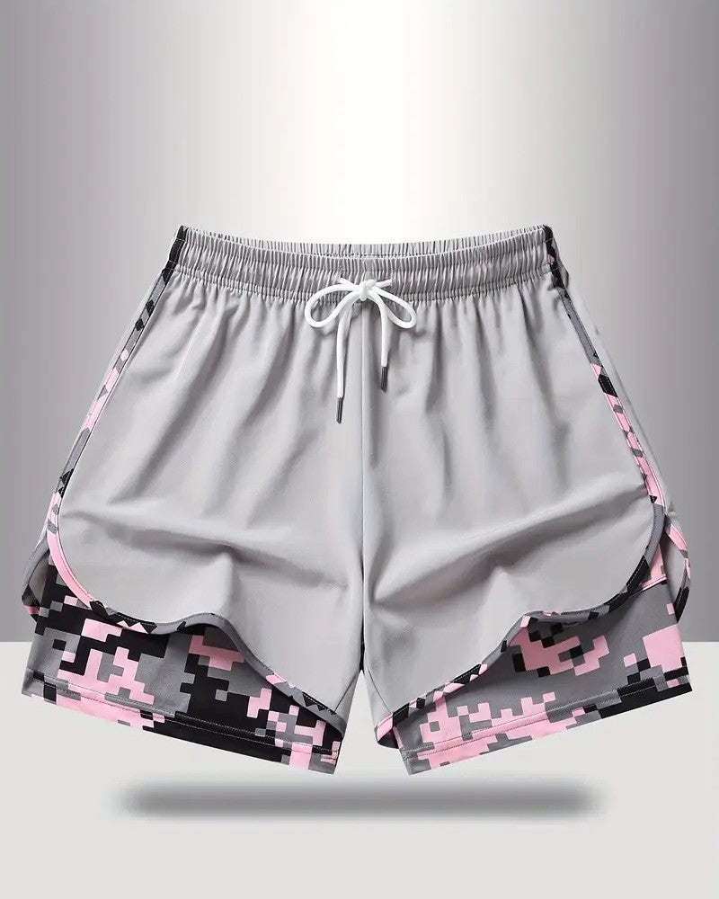 Drawstring Camo Patchwork Anti-Exposure Shorts
