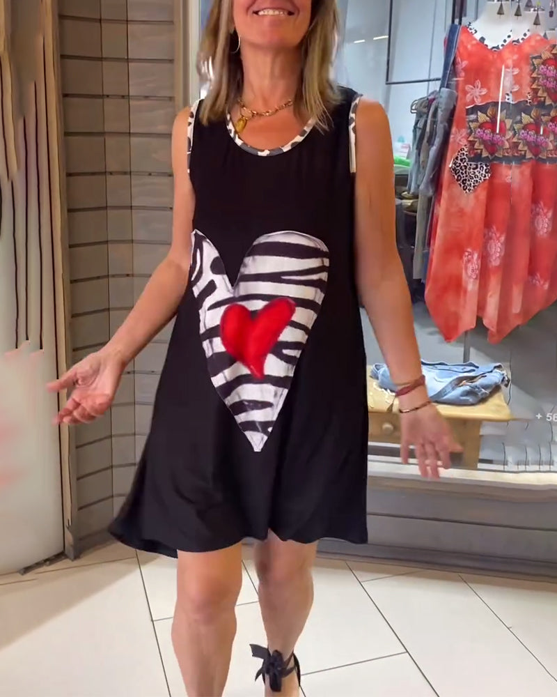 Zebra-Print Heart-Shaped Sleeveless Mini Dress