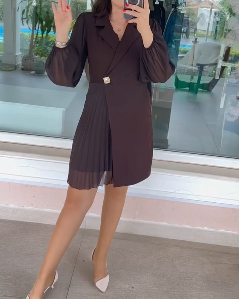 Lantern Sleeve Chiffon Patchwork Suit Dress