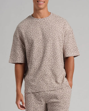 Leopard Print Loose Fit Short Sleeve Shorts Set