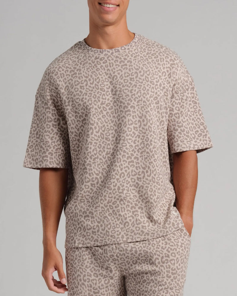 Leopard Print Loose Fit Short Sleeve Shorts Set