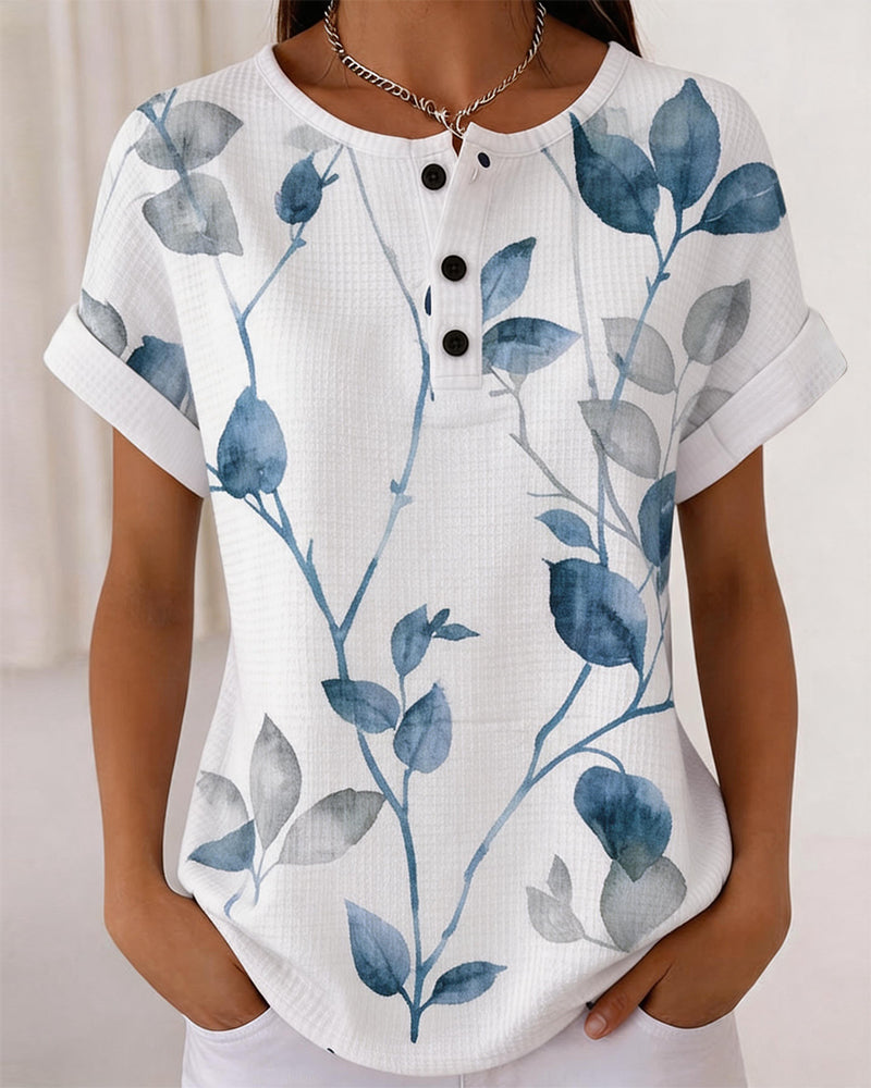 Waffle Leaf Print Top