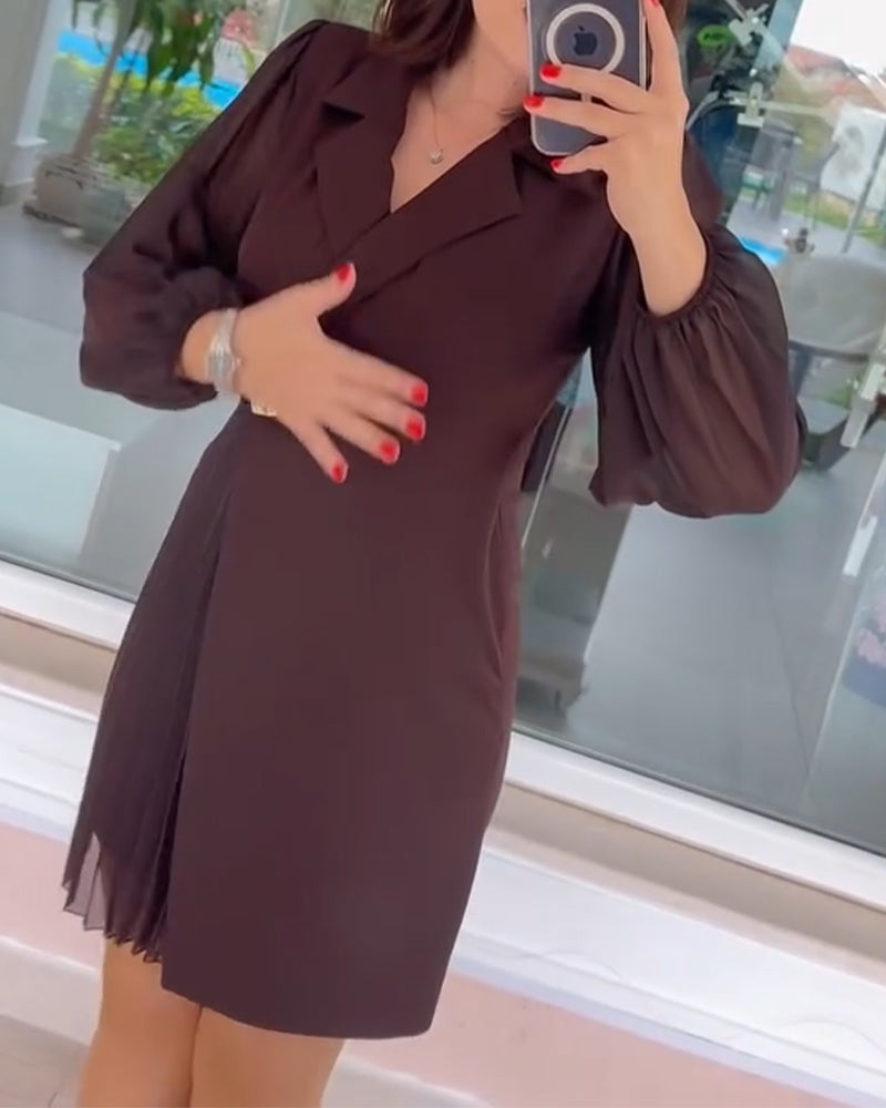 Lantern Sleeve Chiffon Patchwork Suit Dress