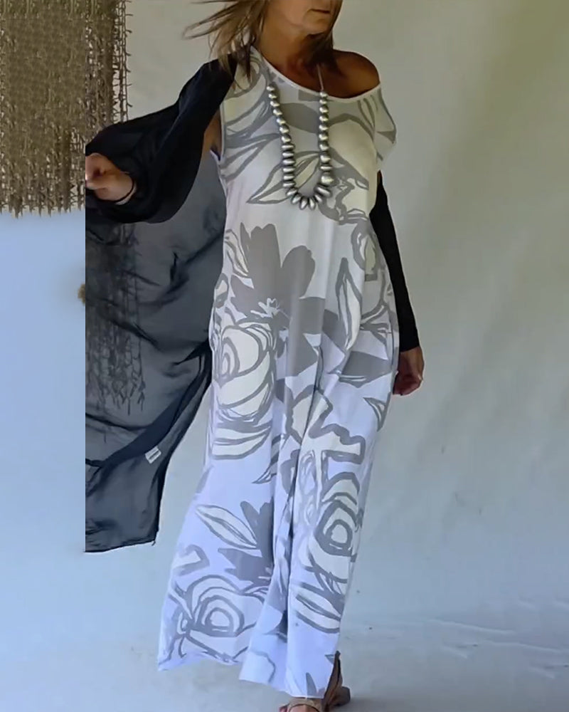 Abstract Floral Print Sleeveless Dress