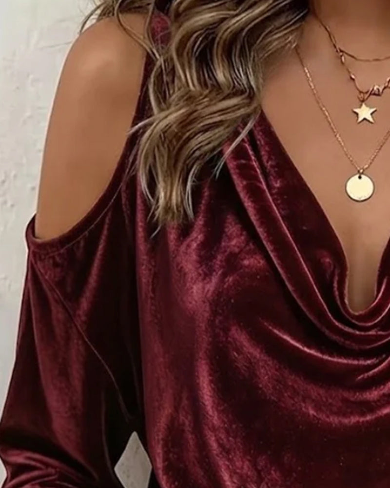 Velvet Bardot Cowl Neck Long Sleeve Blouse