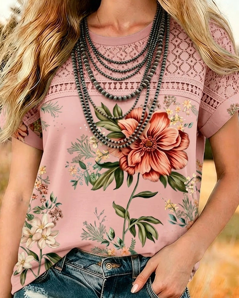 Cut-Out Patchwork Short-Sleeve T-Shirt