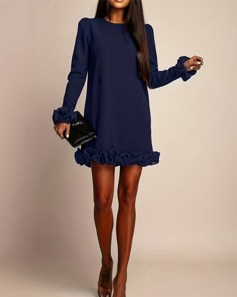 Puff Sleeve Straight Flower Bud Dress